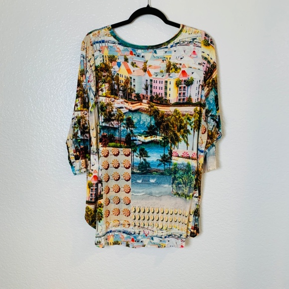 Karen Kane Print Top 2X Houses by the Sea Ocean Tropical Cruise Vacation - Picture 10 of 15